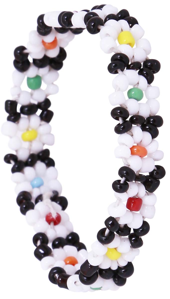 Hand Beaded Black & White Wrist Band/Bracelet in Bulk - Wholesale Wrist Band/Bracelet with Floral Patterns - Stylish Women Fashion Jewelry & Accessories